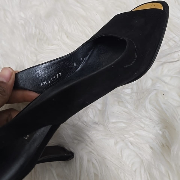 Stuart Weitzman Slingback Open Toe Suede Leather Black Heels Size 8B 🌴 - Picture 3 of 8